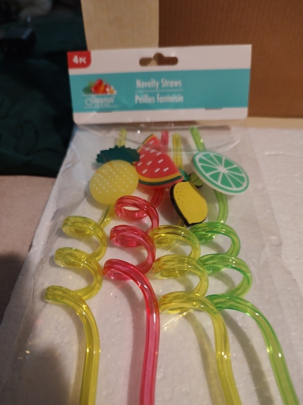 Novelty Fruit Spiral Party Straws - Yellow, Green, Pink